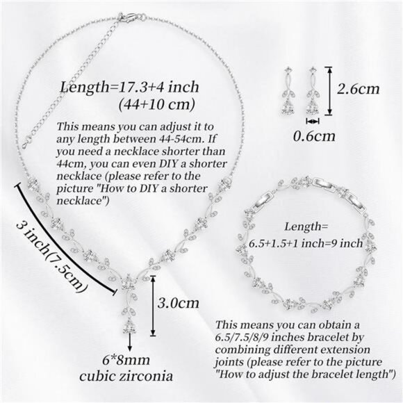 Wedding Jewelry Set Bride Bridesmaid Cubic Zirconia Necklace Earrings Bracelet G - Picture 5 of 7